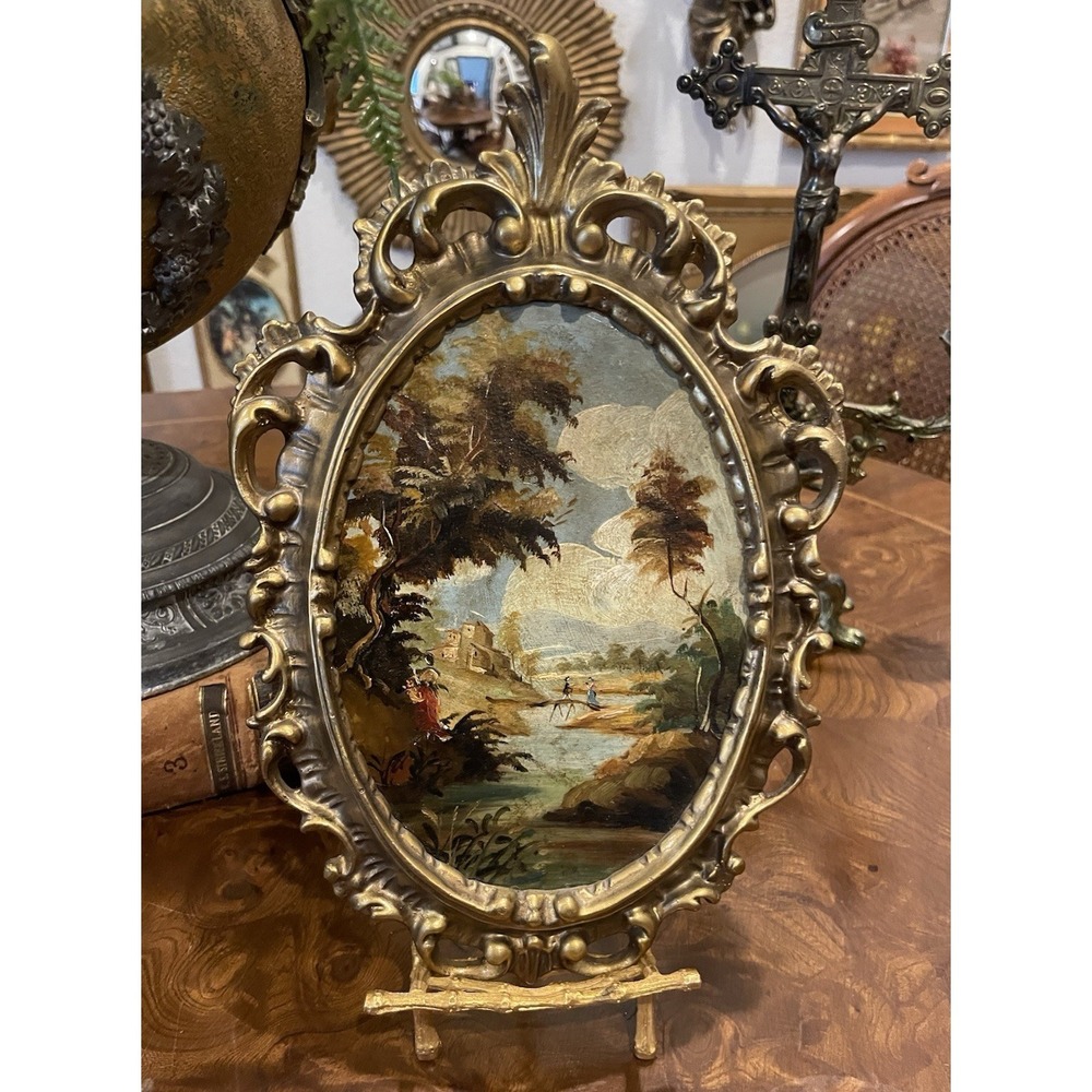 Vtg Ornate Hand Painted Oil by V. Guidotti Italian Florentine Landscape I - Picture 1 of 10